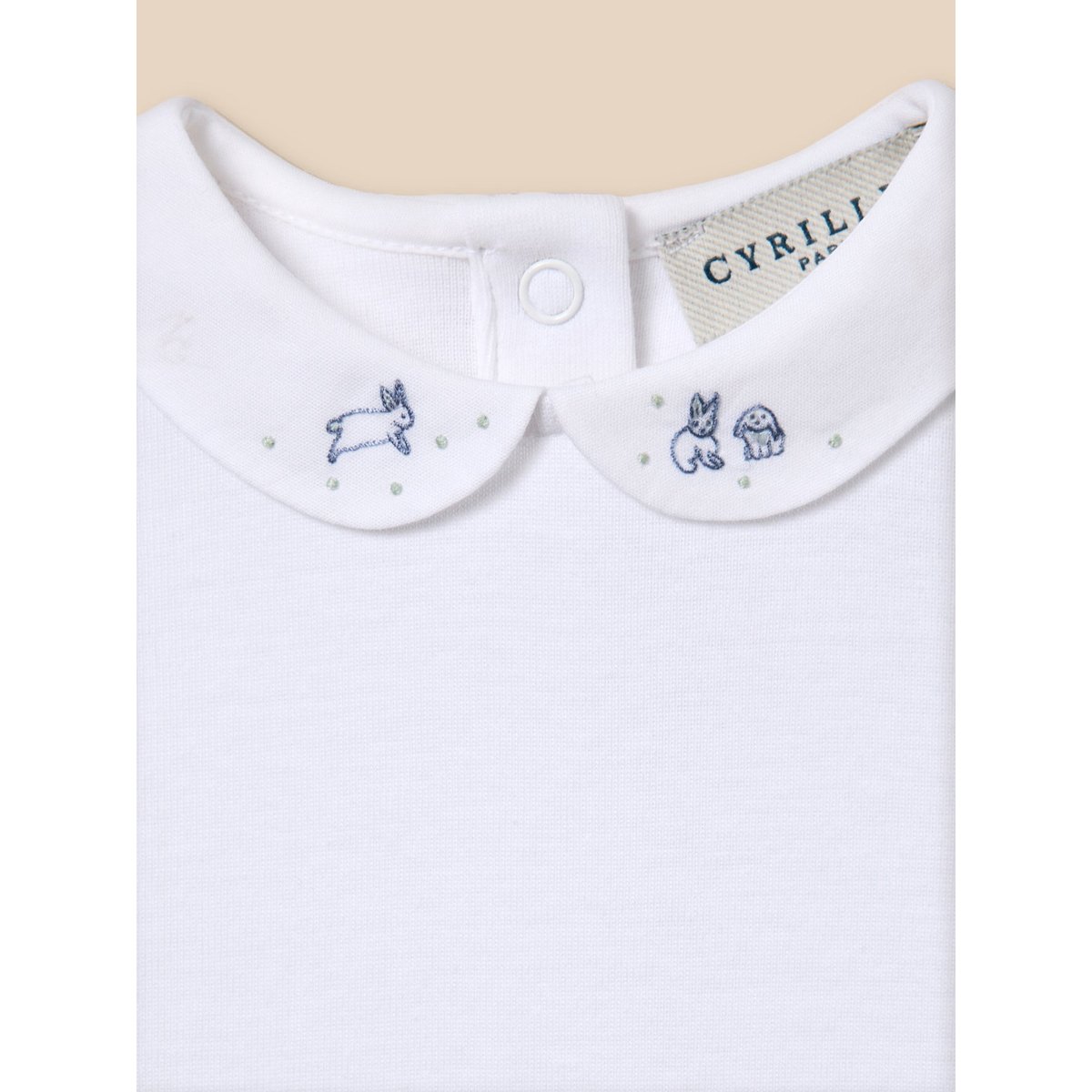 Body col brodé  - coton biologique blanc casse, CYRILLUS