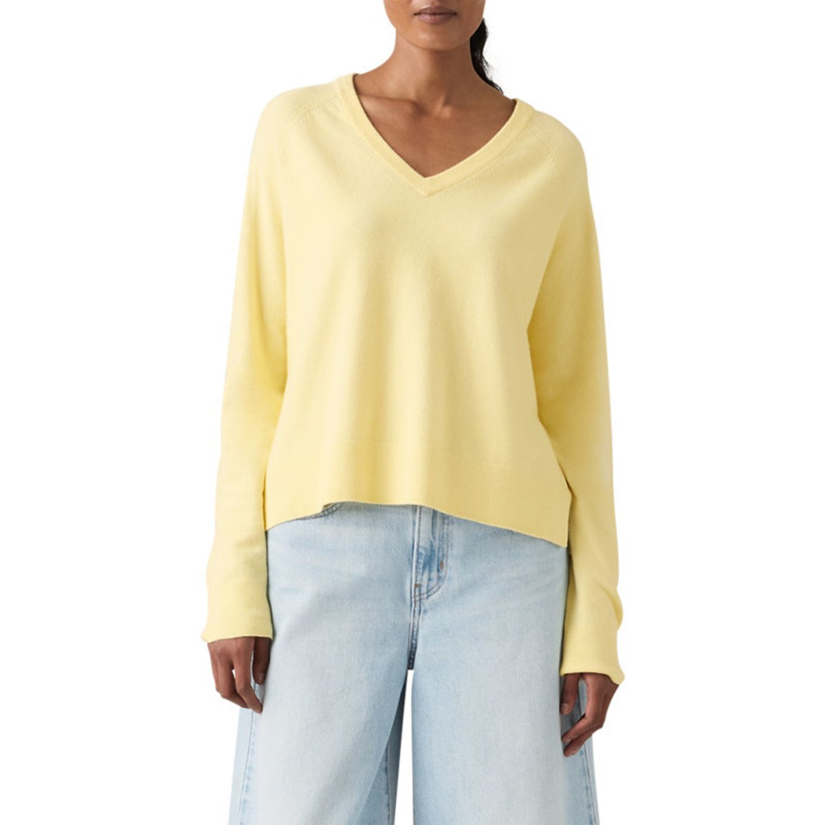 Pull jaune à coupe ajustée pourvu d'un col v et de manches longues jaune, LEVI'S