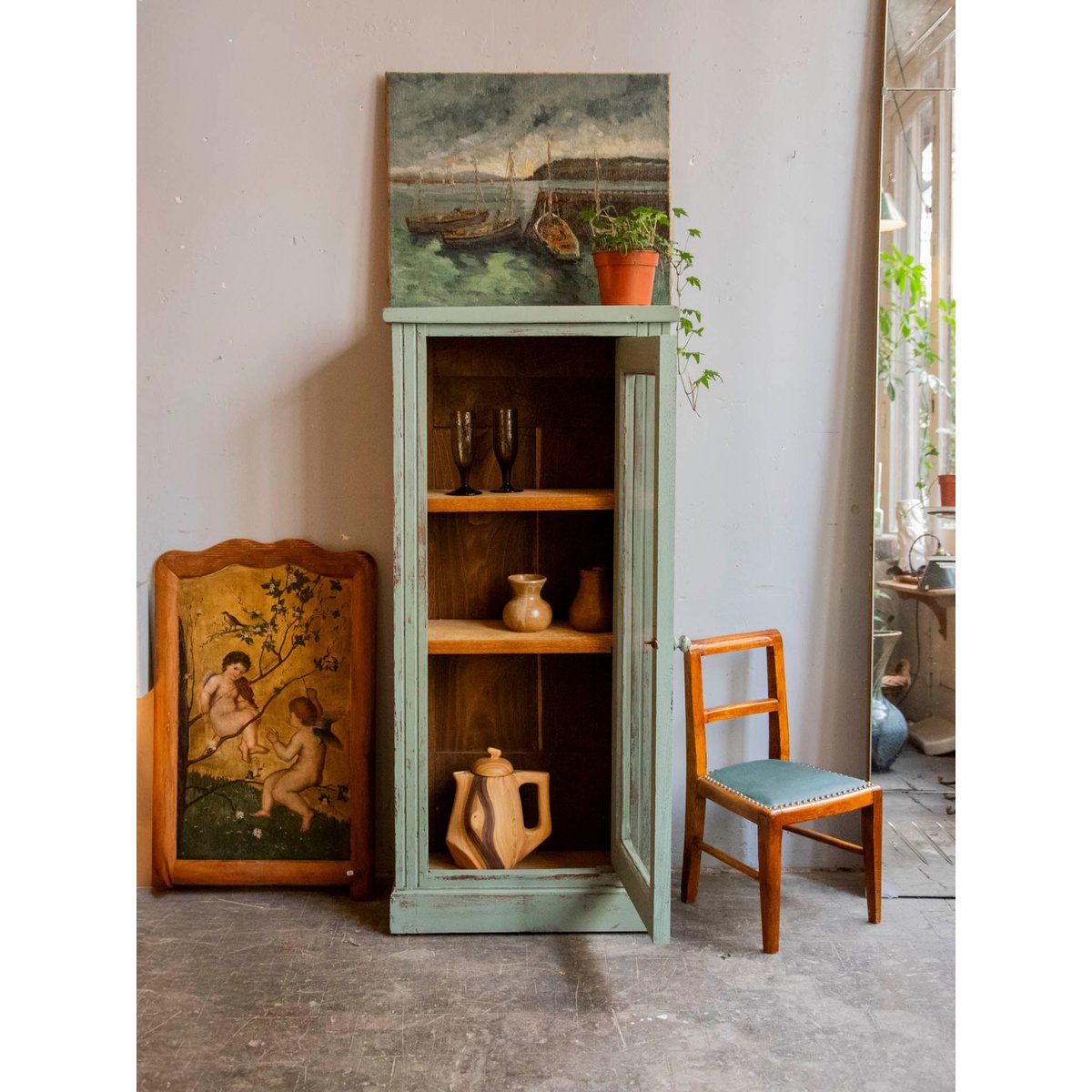 Vitrine ancienne patinée Victoria N°1336 - Bon état vert, DEBONGOUT