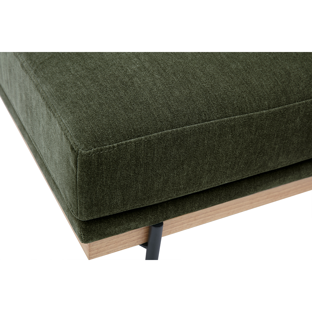 Pouf repose pieds en tissu chenille terre brûlée et métal noir TODD kaki, MILIBOO