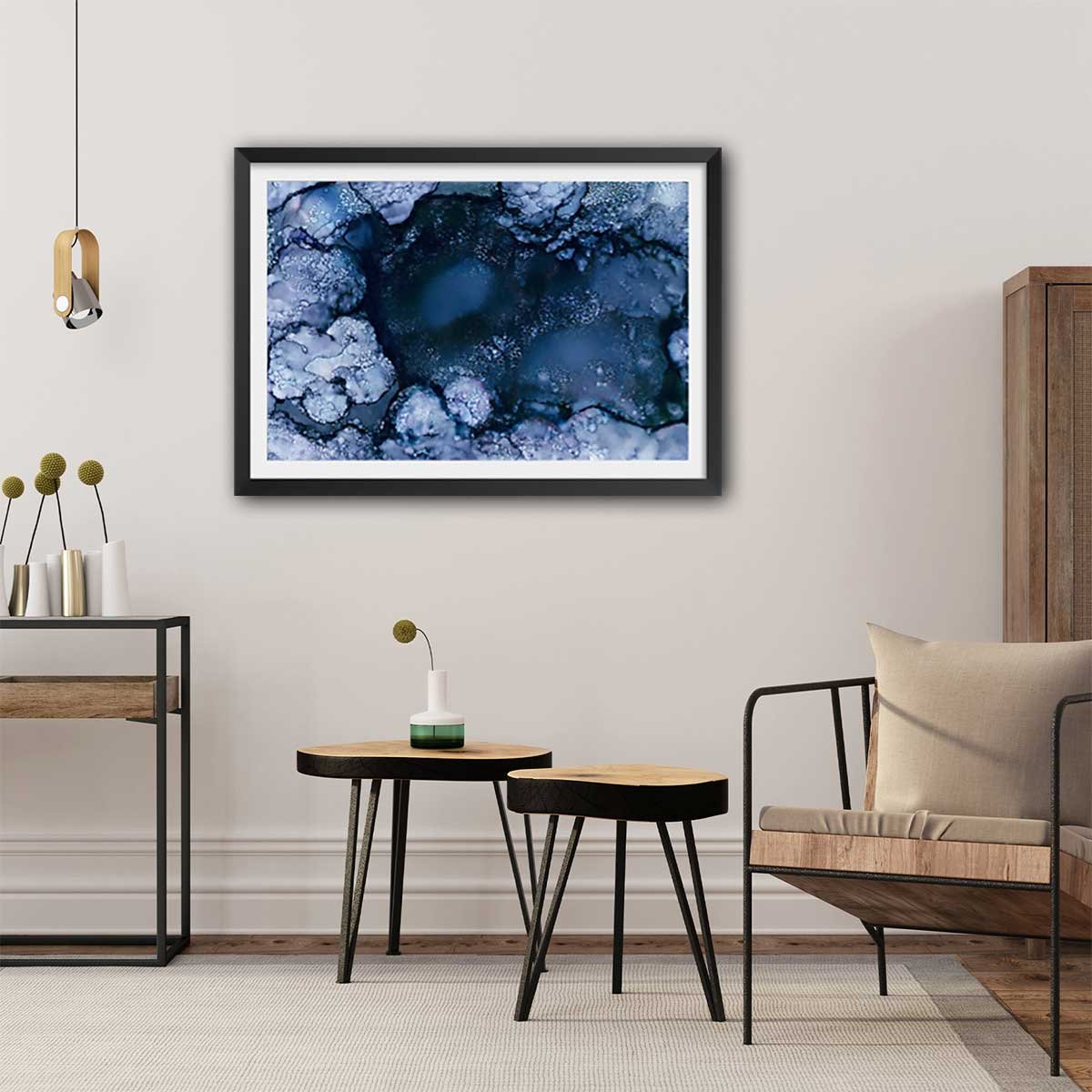 Poster blue space affiche + cadre en bois - noir, HEXOA