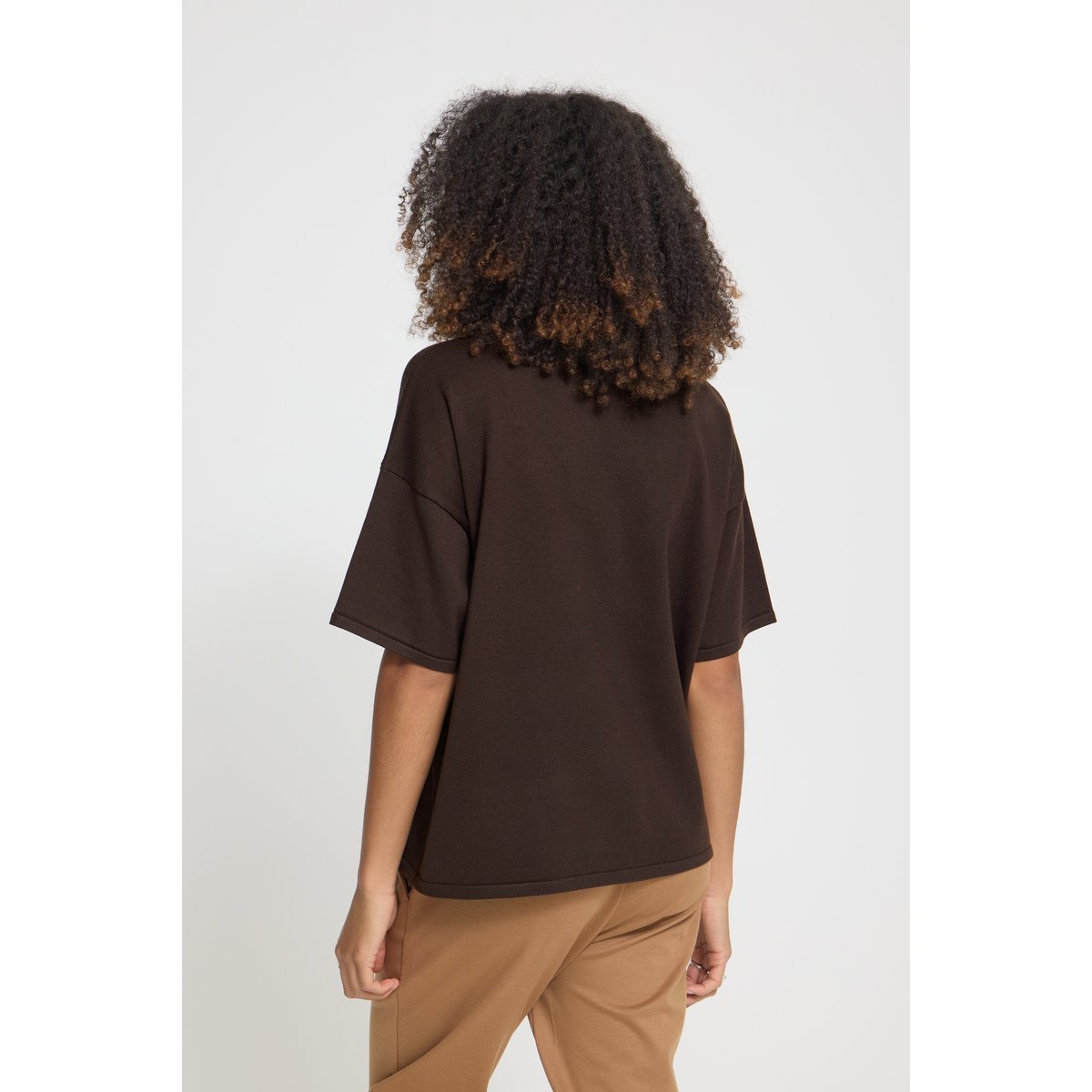 Pull en maille manches courtes marron chocolate torte, ICHI