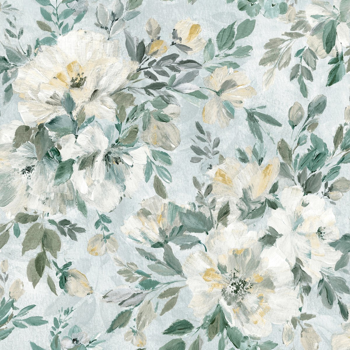 Papier peint Fleurs de pivoine Elowen vert pastel, beige, LAURA ASHLEY