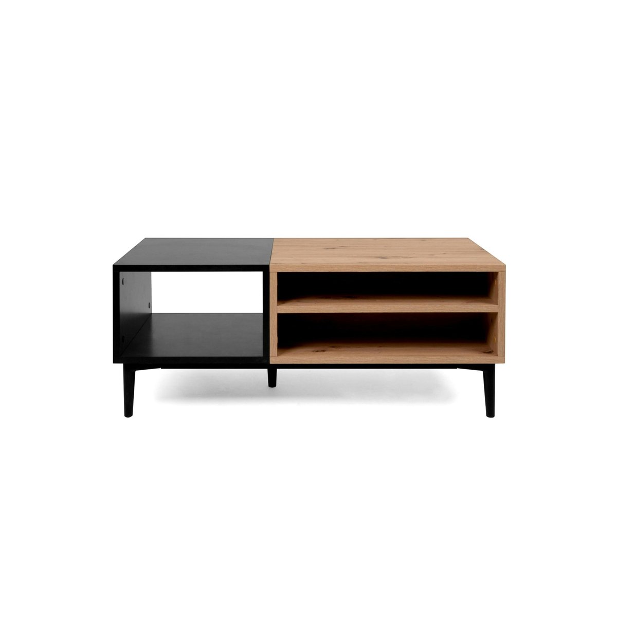 Table basse avec rangement décor bois et noir ALVA bois naturel, PIER IMPORT
