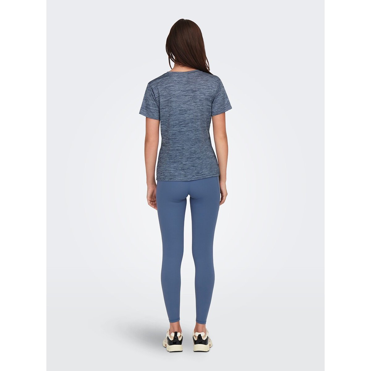 T-shirt de sport Core Life manche courte col V bleu chiné, ONLY PLAY