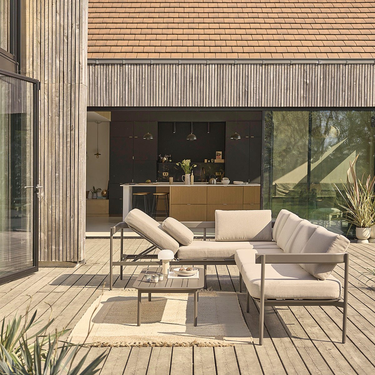 Salon de jardin bas en aluminium modulable ALVAR taupe, BERAH GETAH