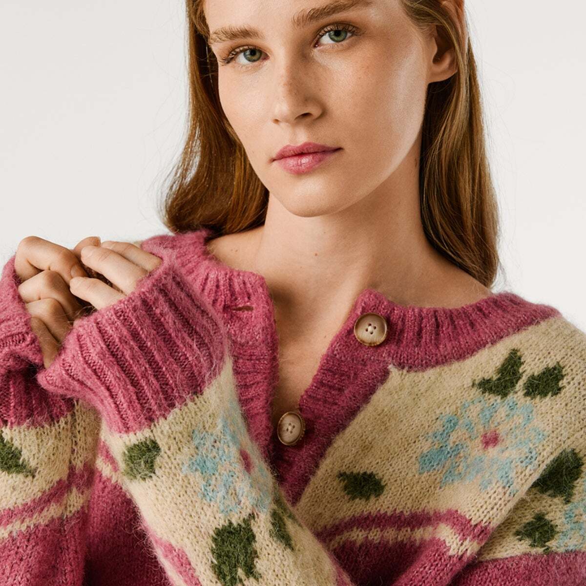 Pull À Col Rond Avec Fleurs rose ardoise, PEPE JEANS