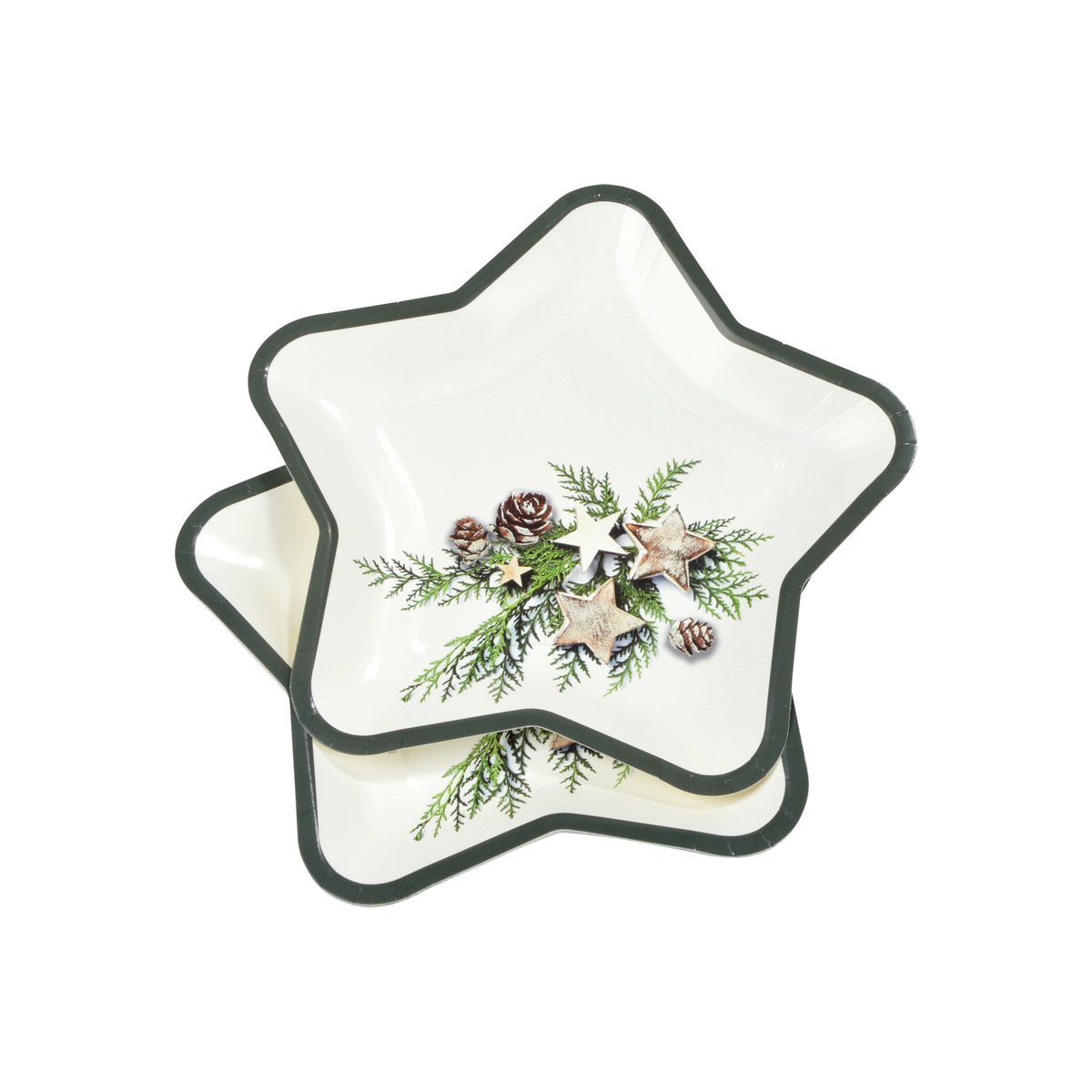 6 assiettes etoile en carton Pommes de pin vert, EDEN