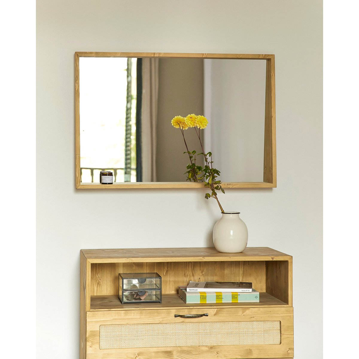 Miroir avec étagère en sapin massif naturel - ANZOR v002230, HANNUN