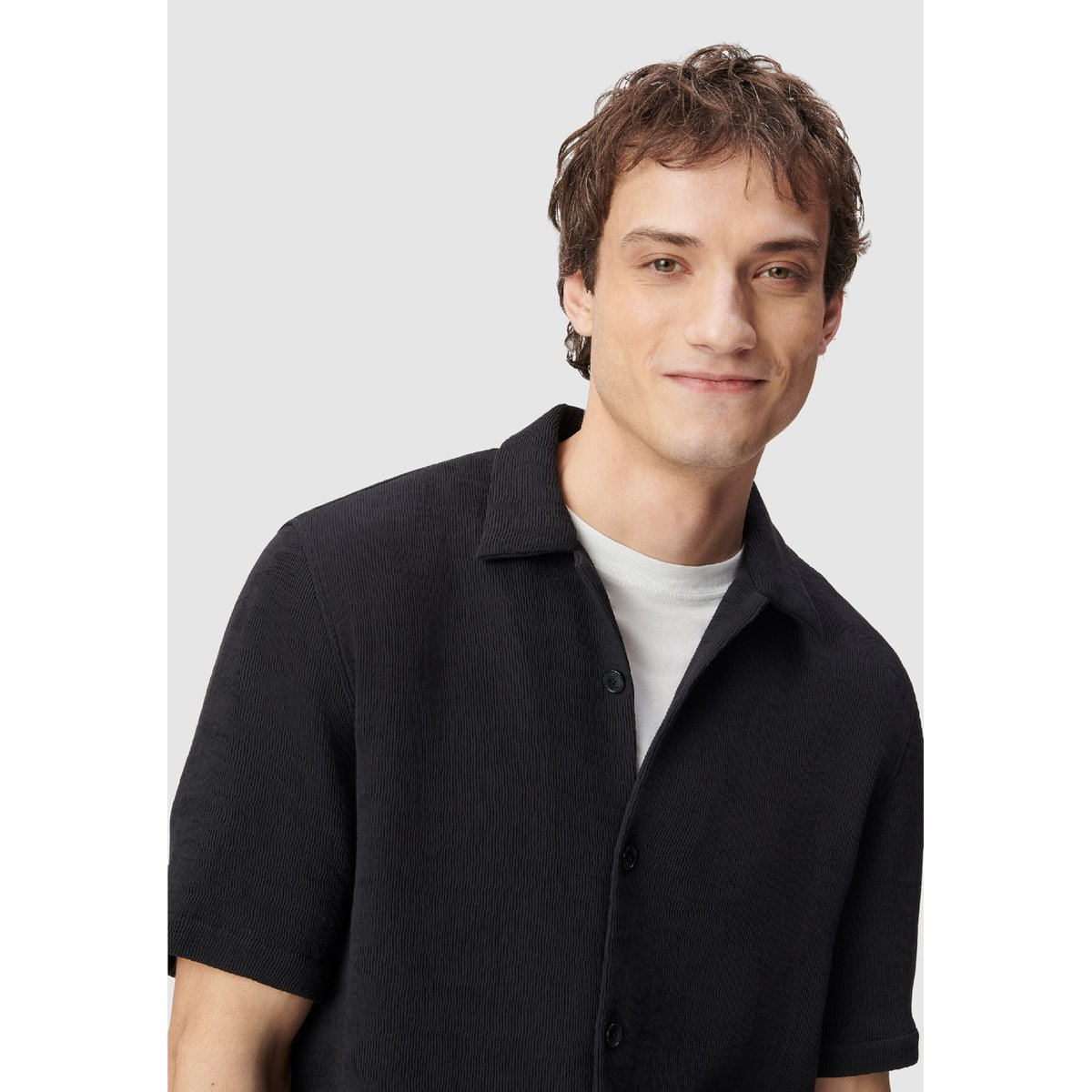Chemise regular tissu plissé noir, IKKS