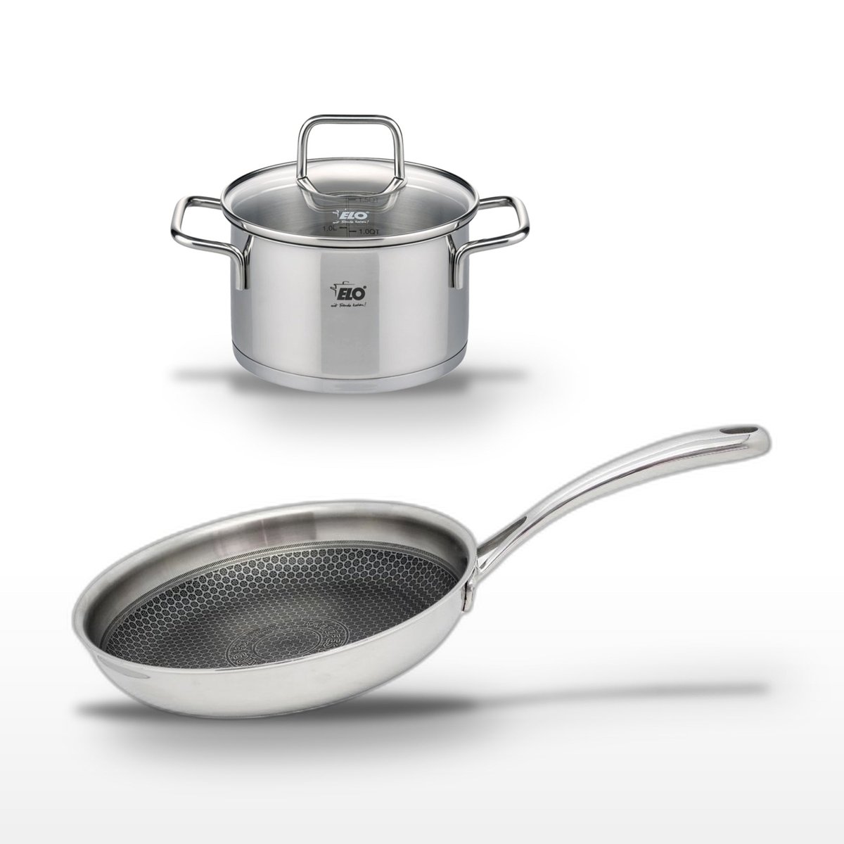 Batterie 1 poêle 28cm + 1 faitout 12cm RELIEF EVOLUTION inox, ELO