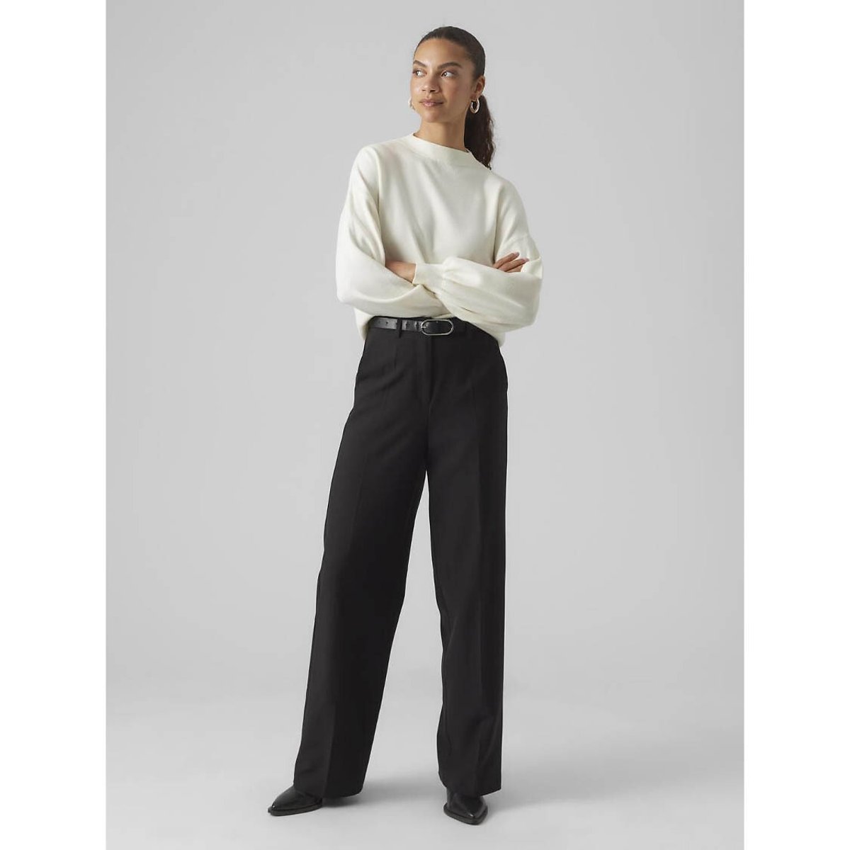 Pull col haut, fine maille au toucher très doux ecru, VERO MODA