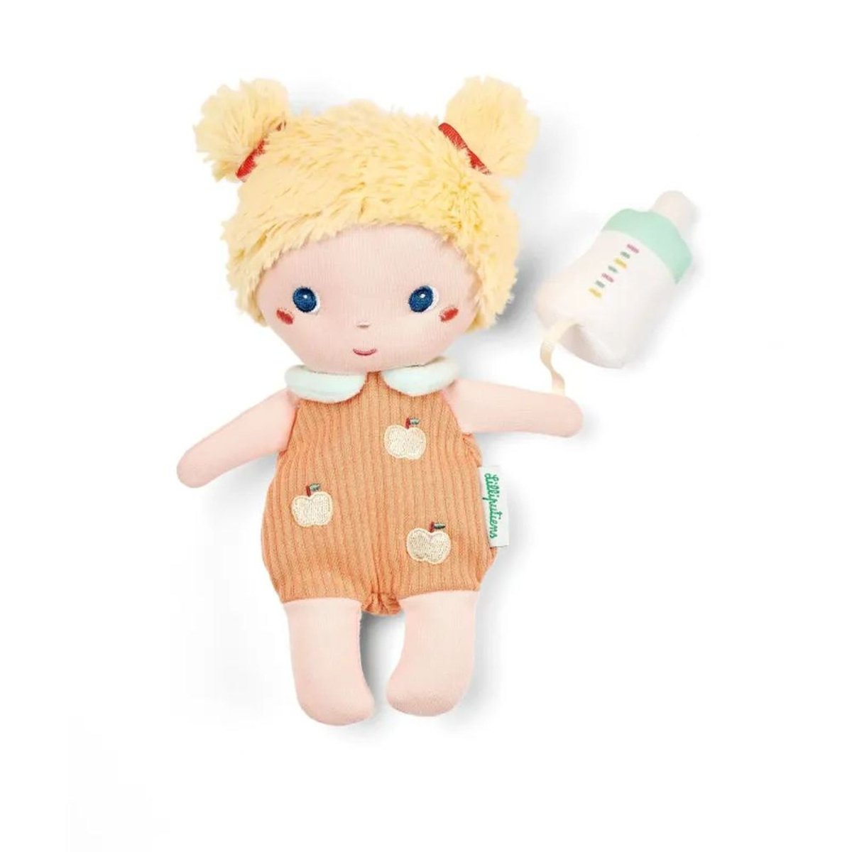 Poupée en tissu 21cm et son couffin jaune, LILLIPUTIENS