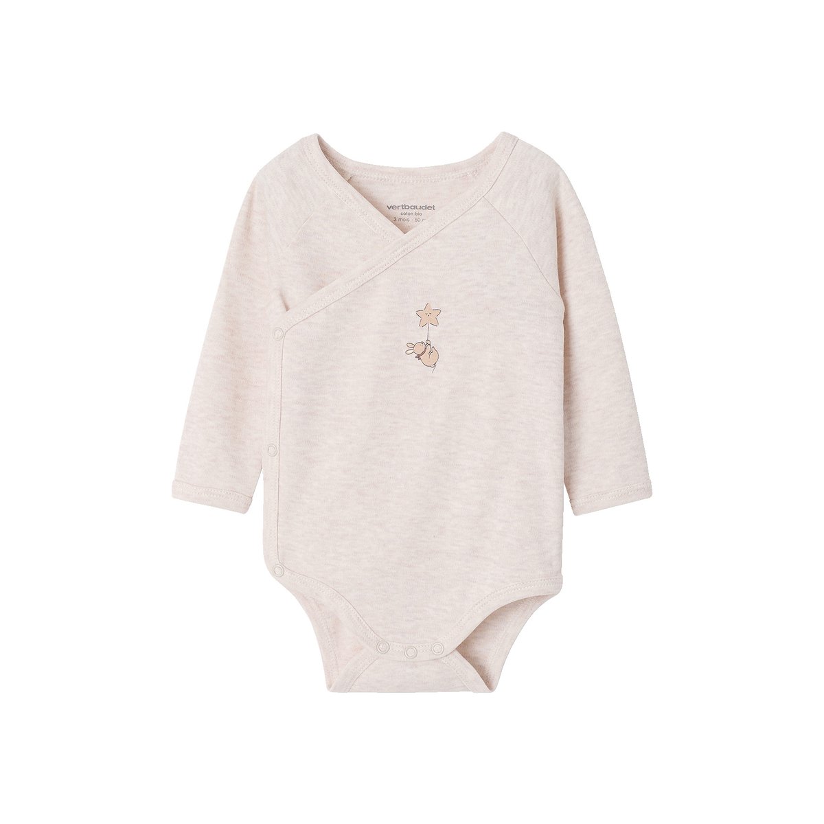 Lot de 3 bodies naissance manches longues cappuccino, VERTBAUDET