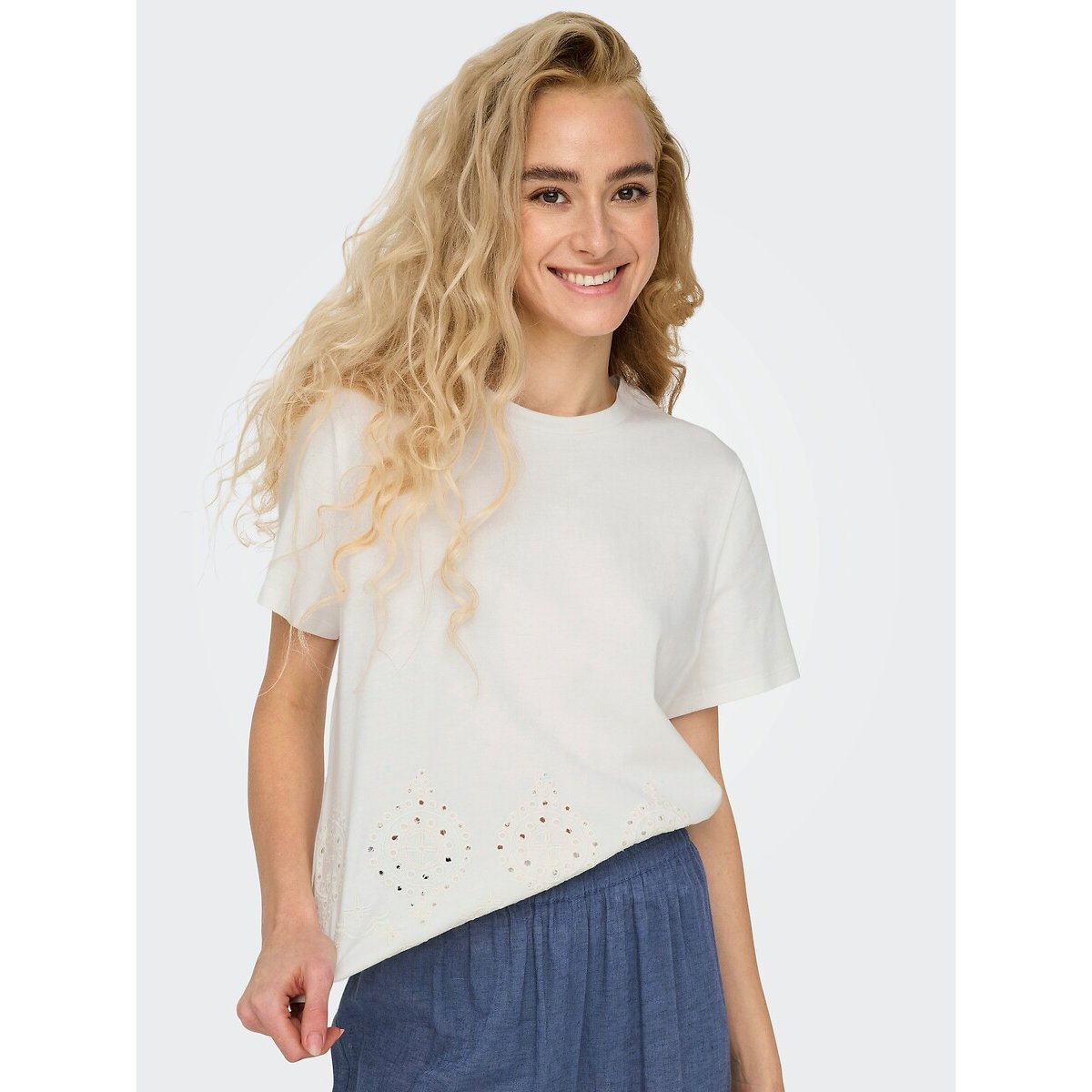 T-shirt met ronde hals en korte mouwen wit, JDY
