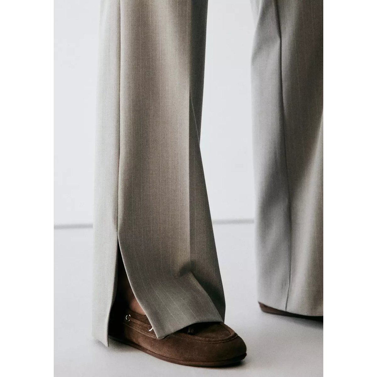 Pantalon costume droit rayures marron moyen, MANGO