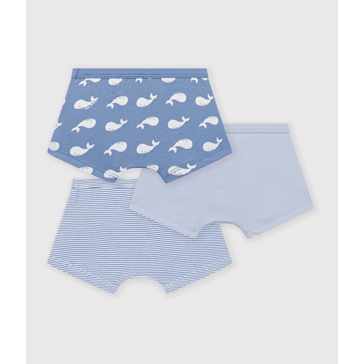 Lot de 3 boxers en coton bleu + rayé, PETIT BATEAU