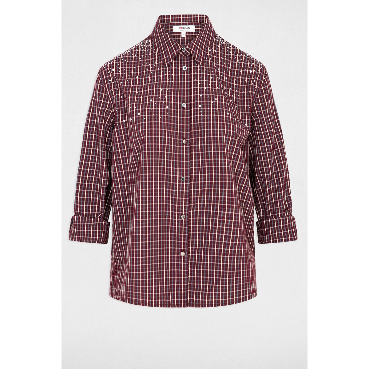Chemise à carreaux strass bordeaux, MORGAN