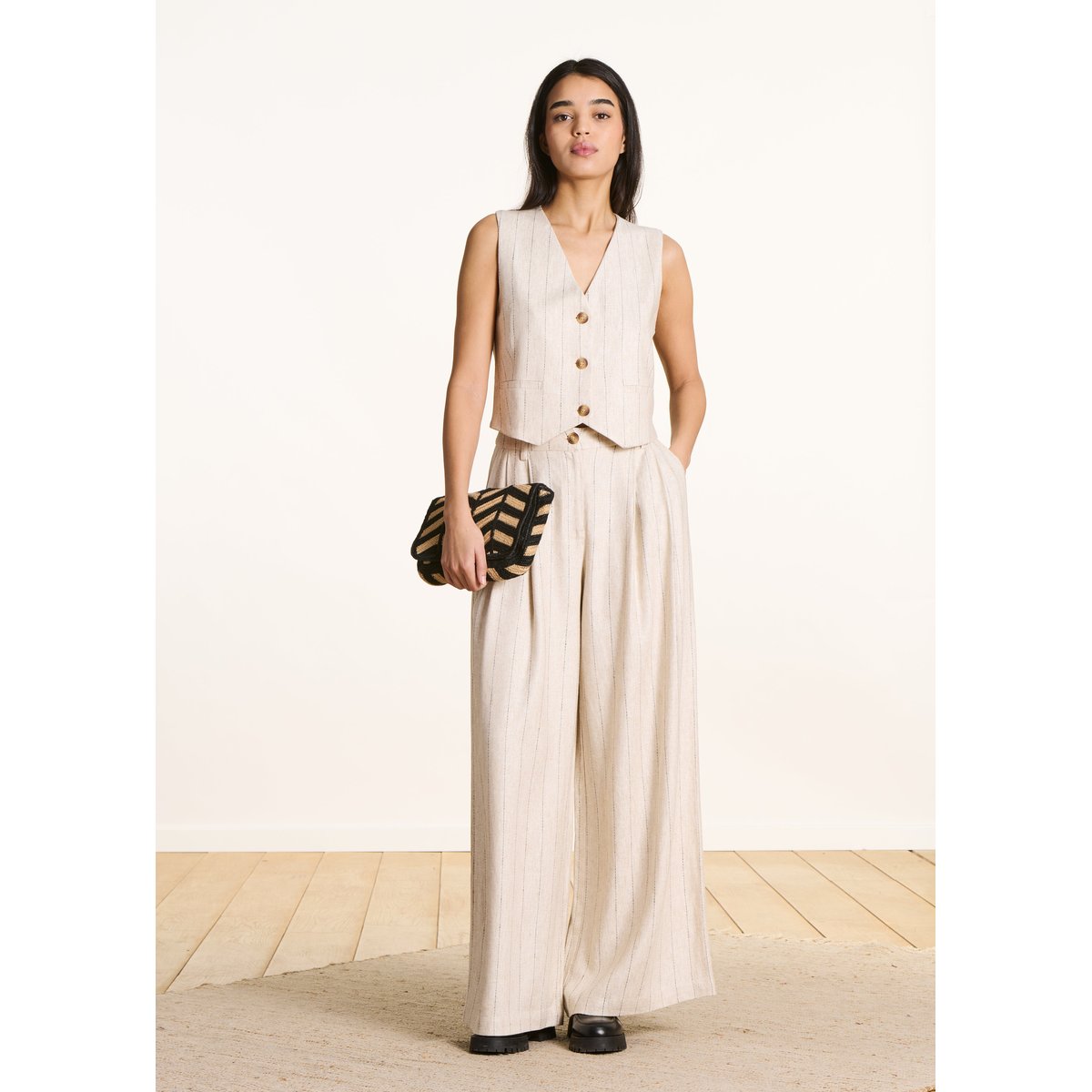 Pantalon large à rayures chanvre, LA FEE MARABOUTEE