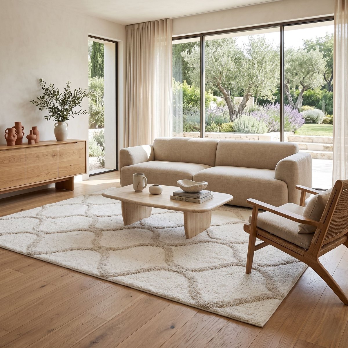 Tapis lavable berbère en coton ATLAS - style bohème beige, THE DECO FACTORY