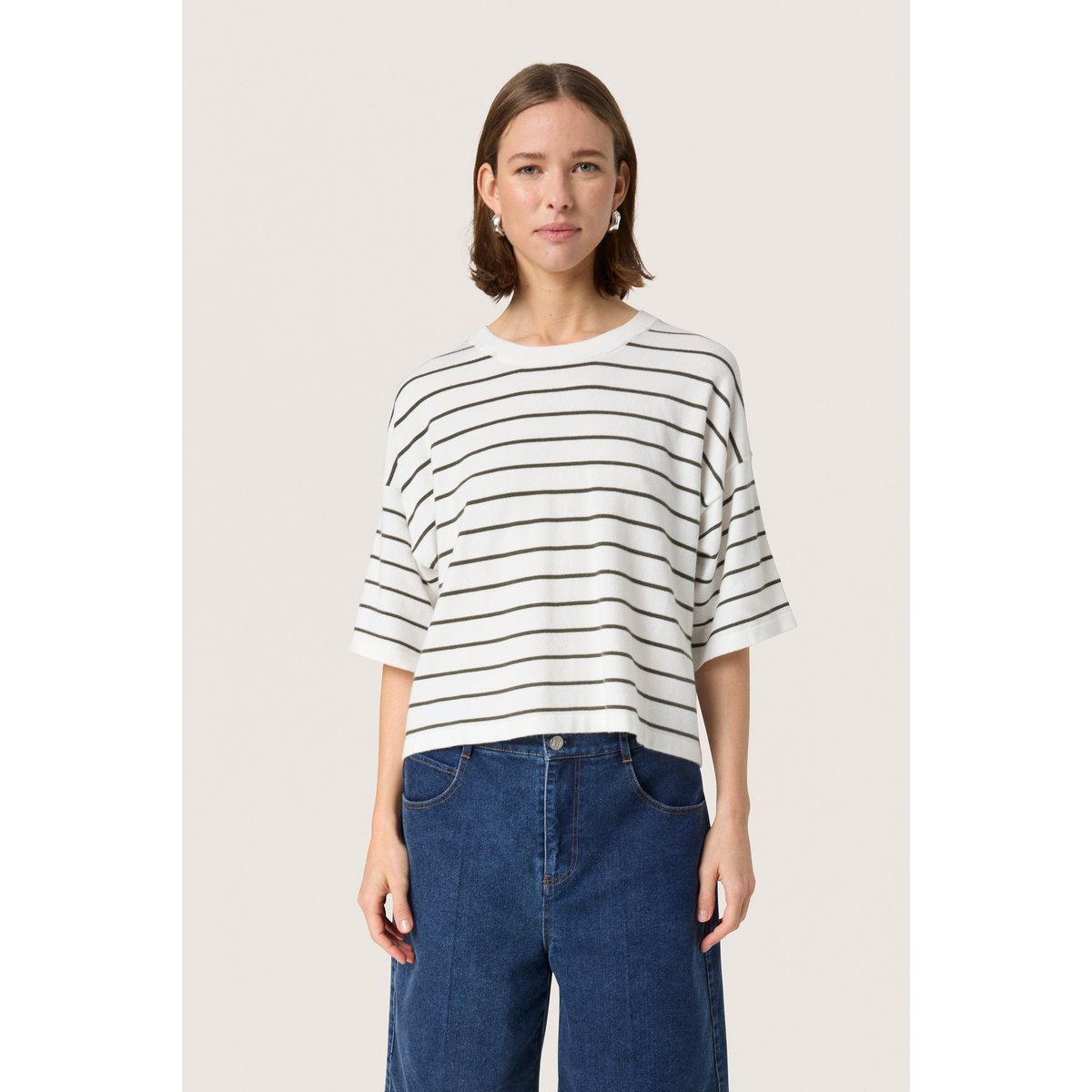 Pullover tricoté blanc vert white w grape leaf stripe, SOAKED IN LUXURY