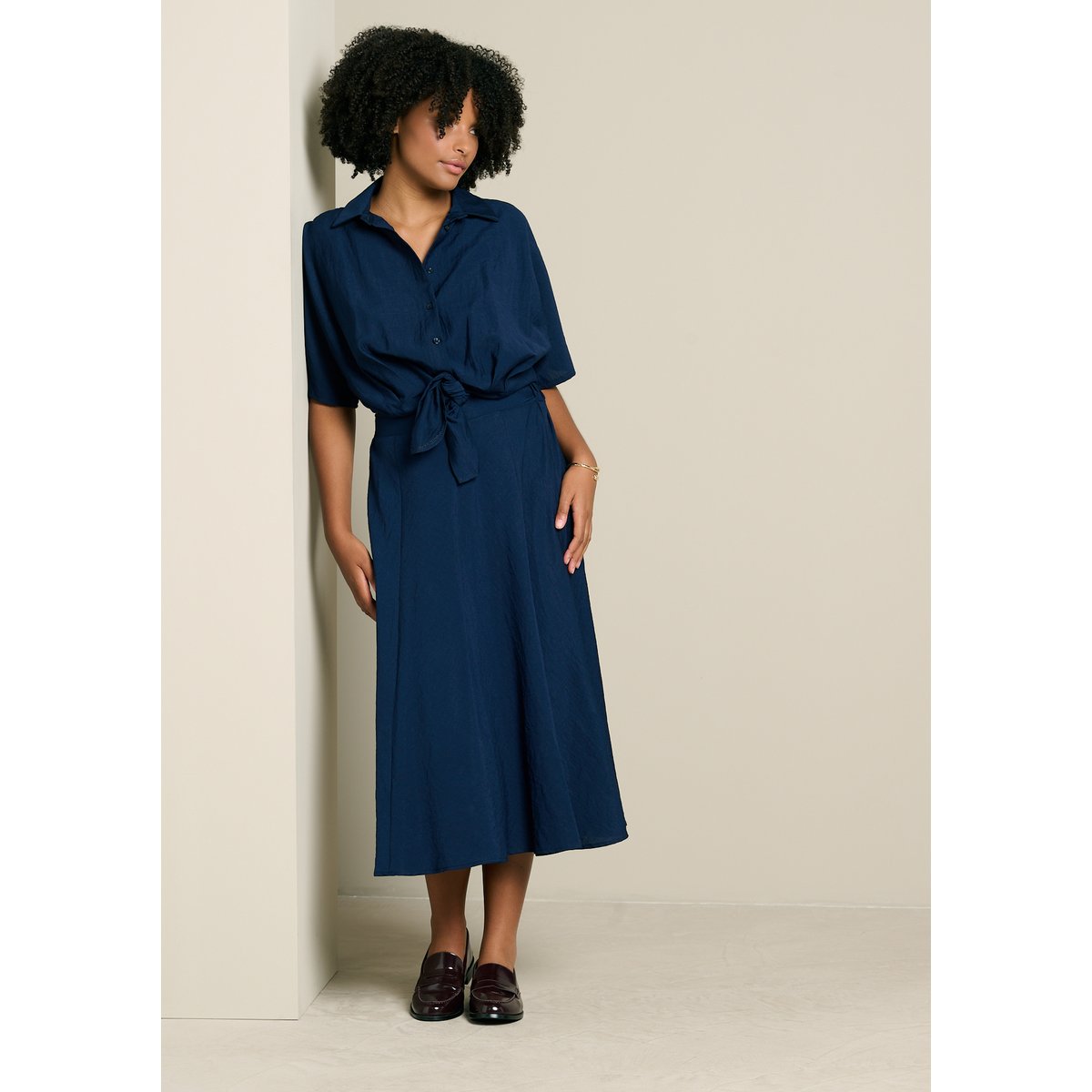Jupe midi fluide bleu marine, LOLALIZA