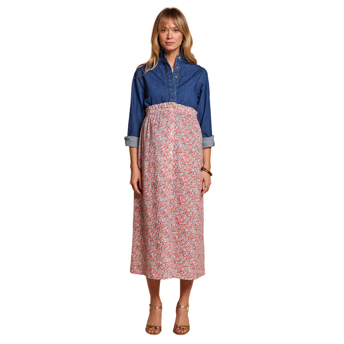 Jupe longue taille élastiquée motif fleuri multicolore, ENVIE DE FRAISE