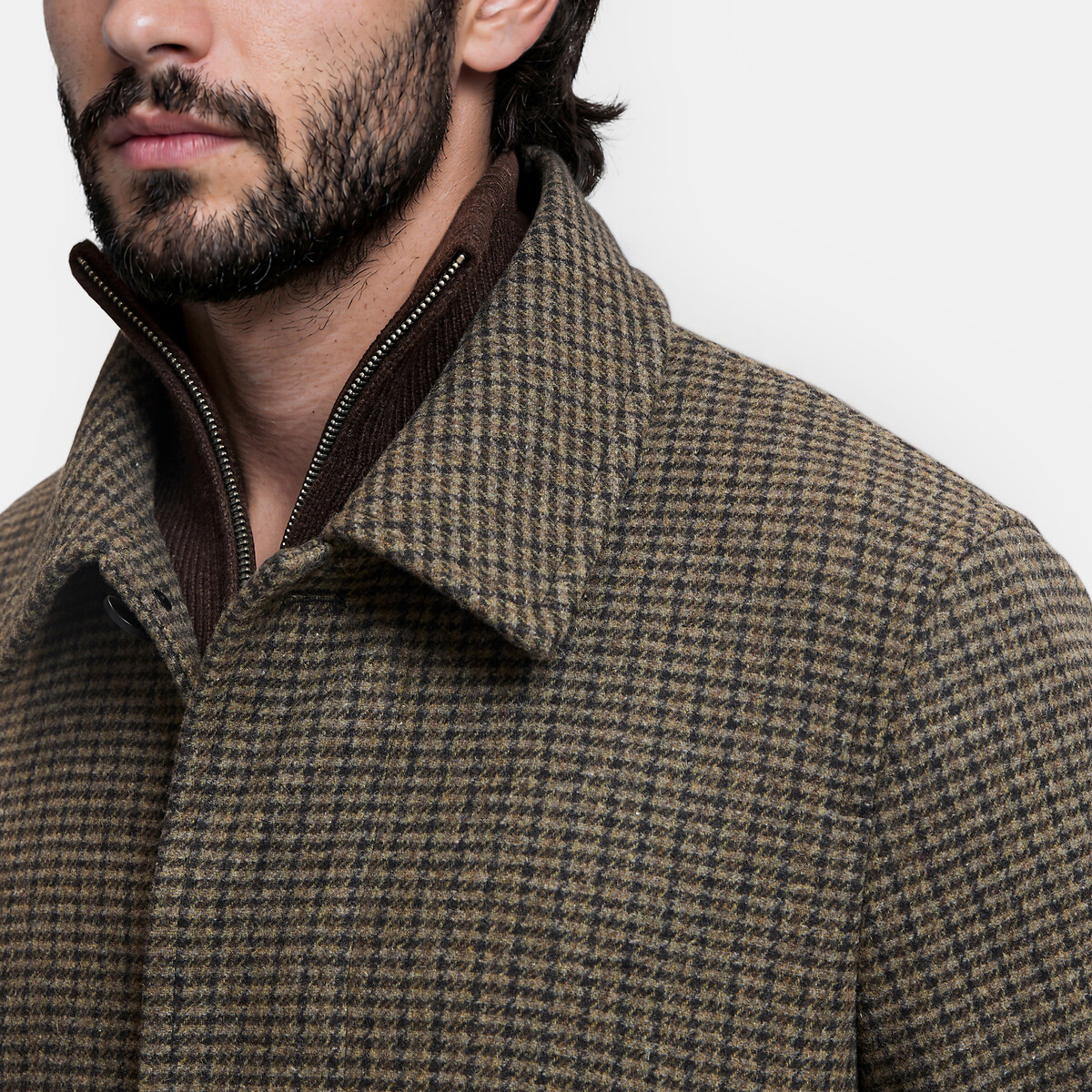 Manteau long en laine mélangée plein hiver, à col chemise, Signature VIRGIL marron carreaux, LA REDOUTE COLLECTIONS