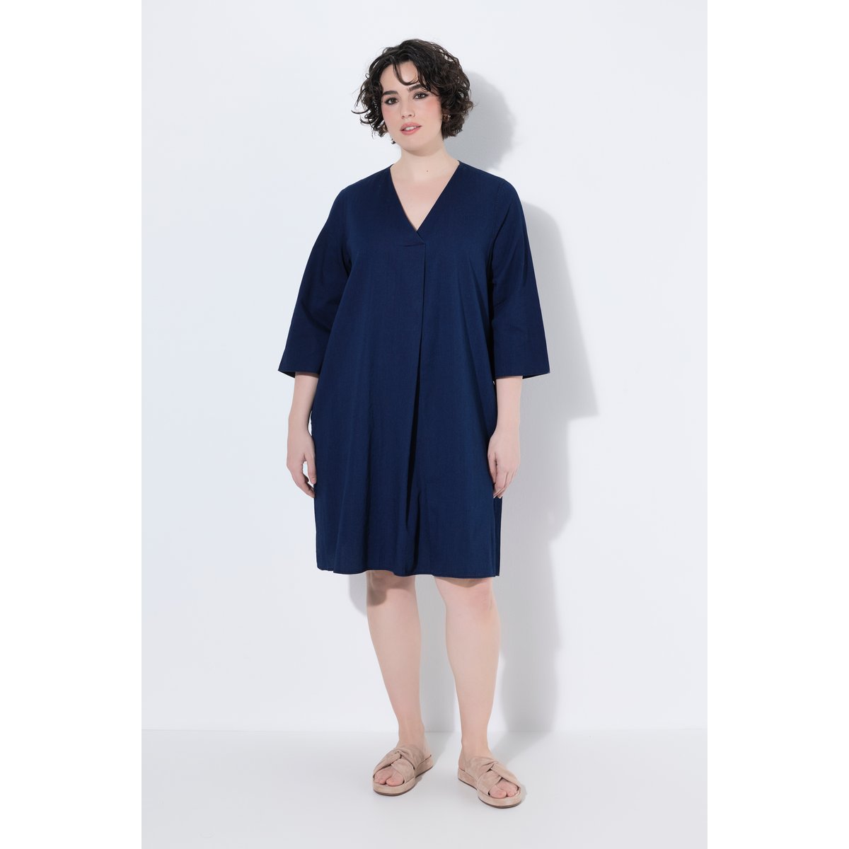 Robe en jersey avec poches et manches 3/4 jean bleu foncé, ULLA POPKEN