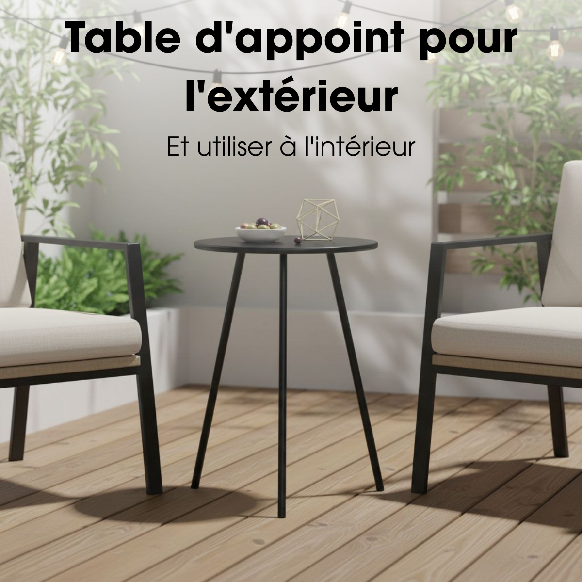 Table d'appoint de jardin Ø38 cm SEATLE noir, MICA DECORATIONS