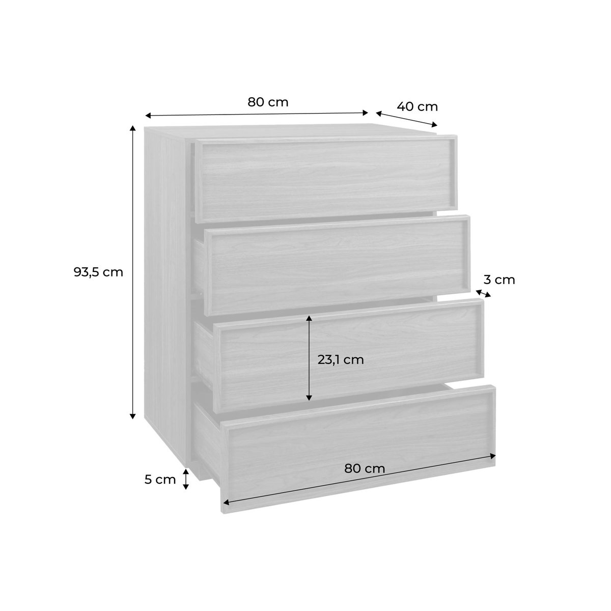 Commode de rangement décor bois 4 tiroirs KUBA noyer, SWEEEK