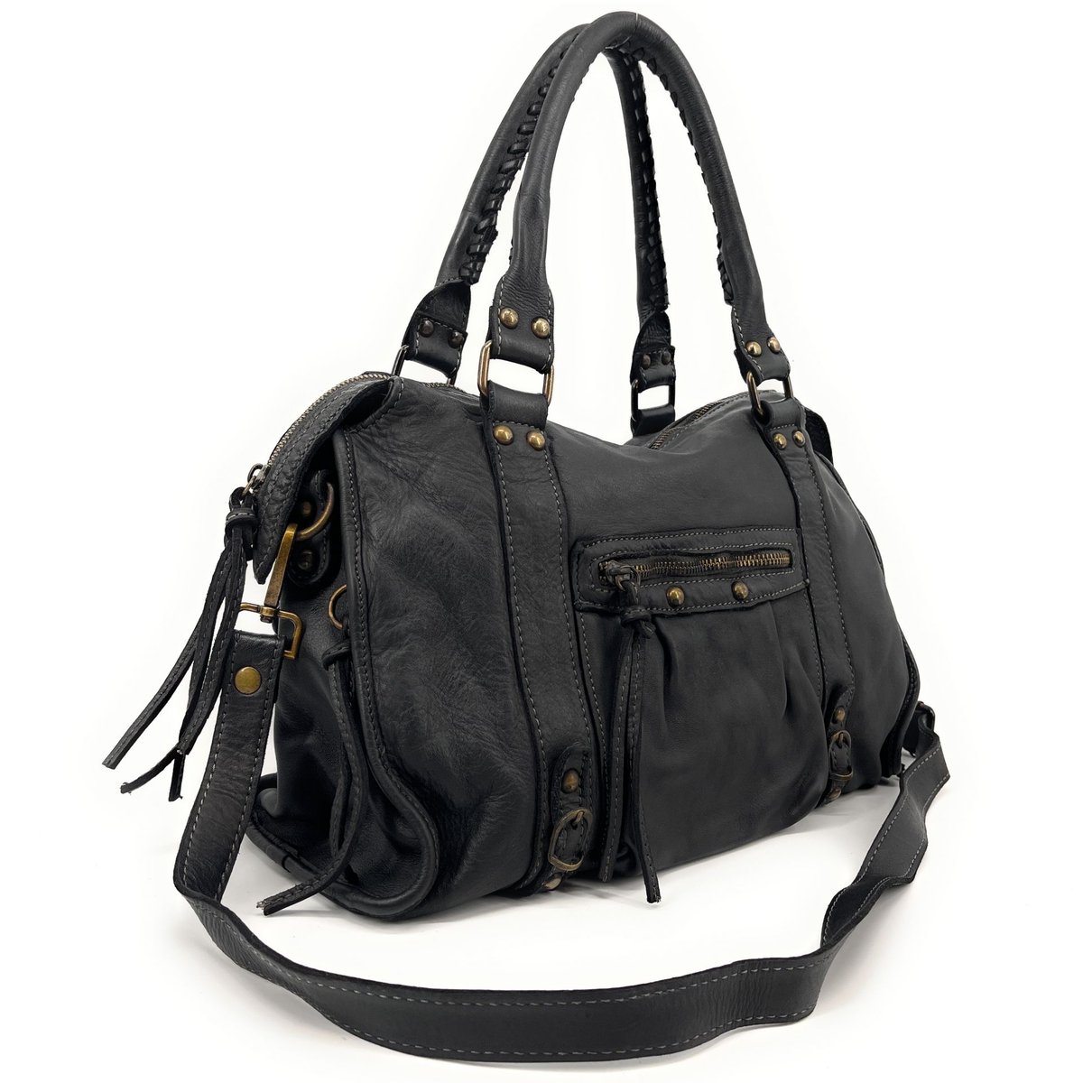Sac à main en cuir vintage italien MISS STORM Noir noir, OH MY BAG