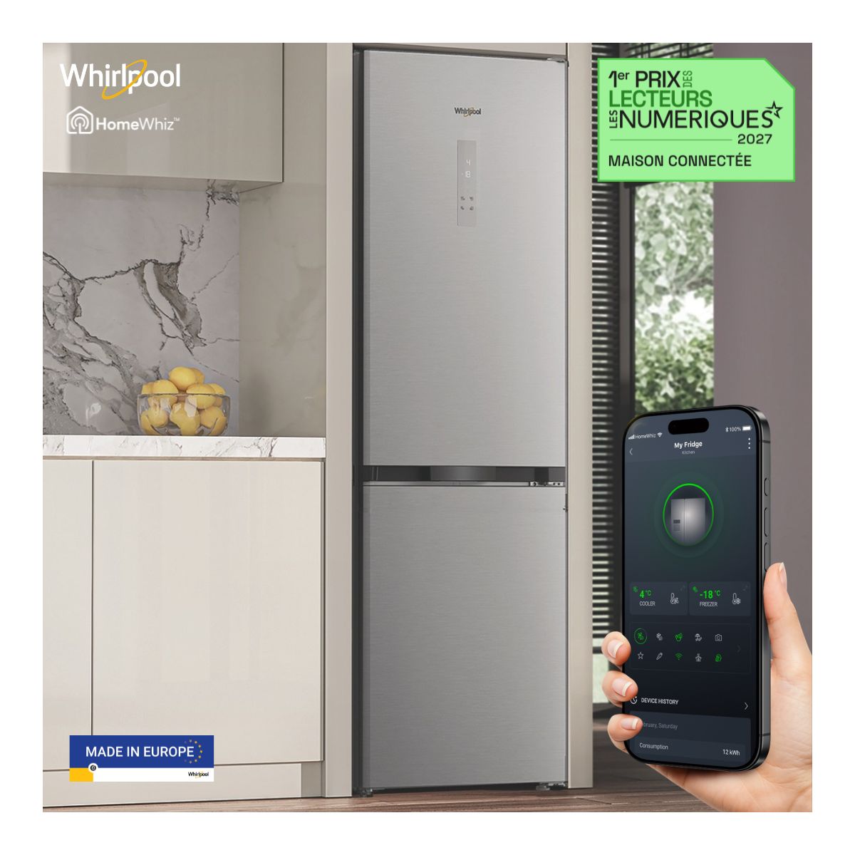 Réfrigérateur combiné WHK26413X6EE couleur unique, WHIRLPOOL