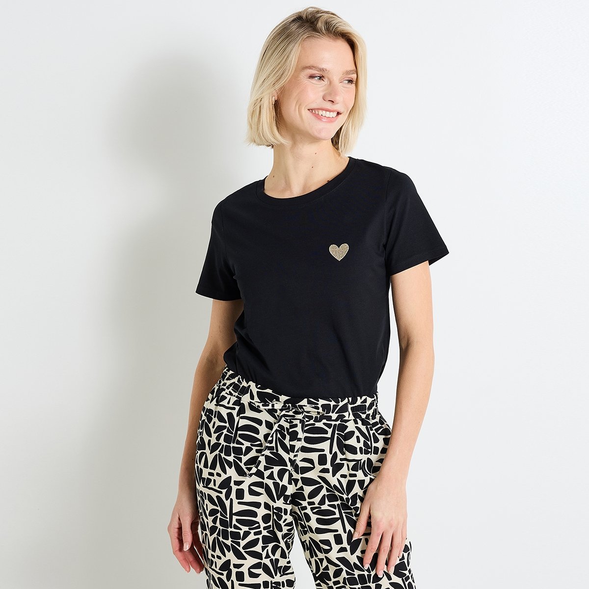 T-shirt col rond noir, GRAIN DE MALICE