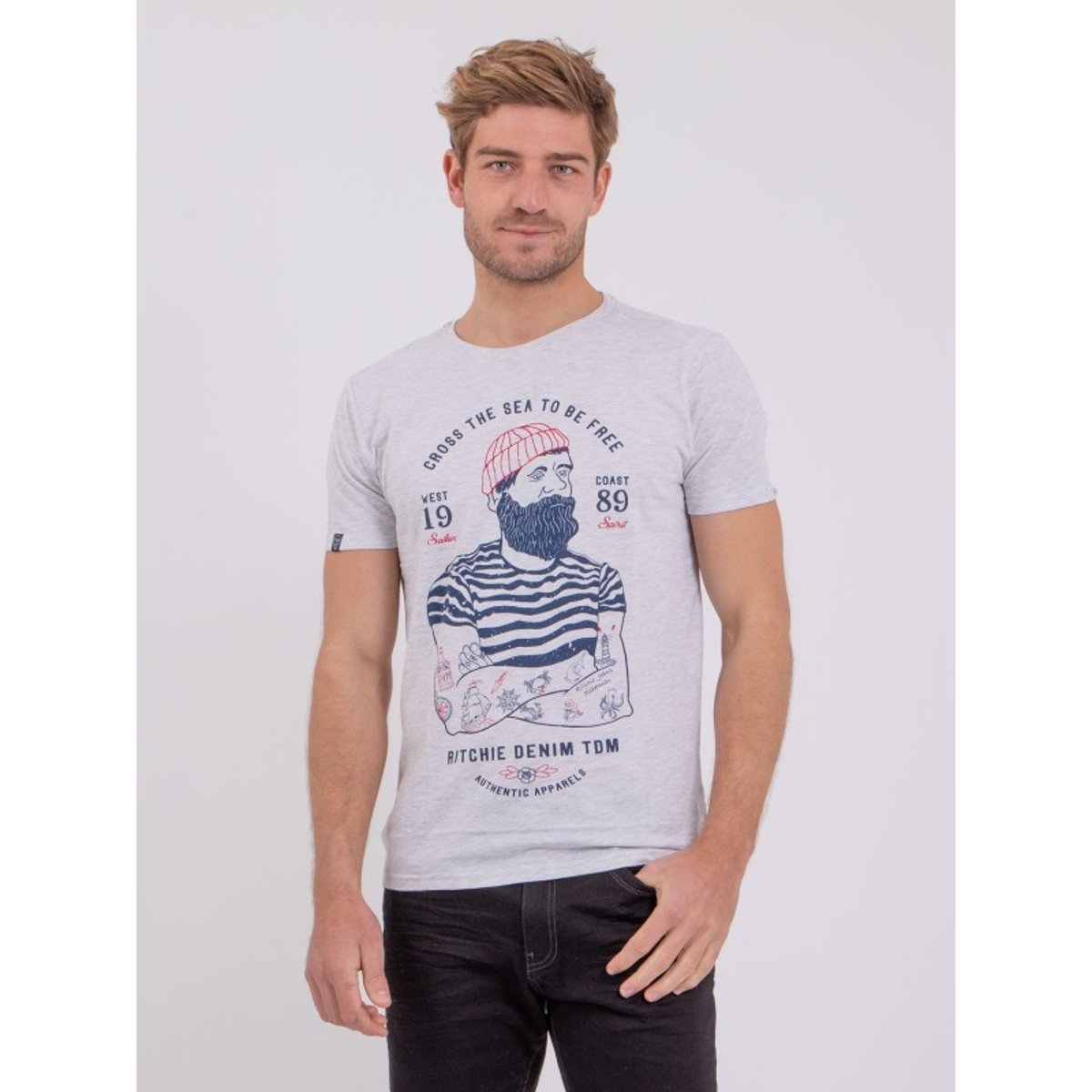 T-shirt Manches Courtes Col Rond Pur Coton Nuplaton gris, RITCHIE