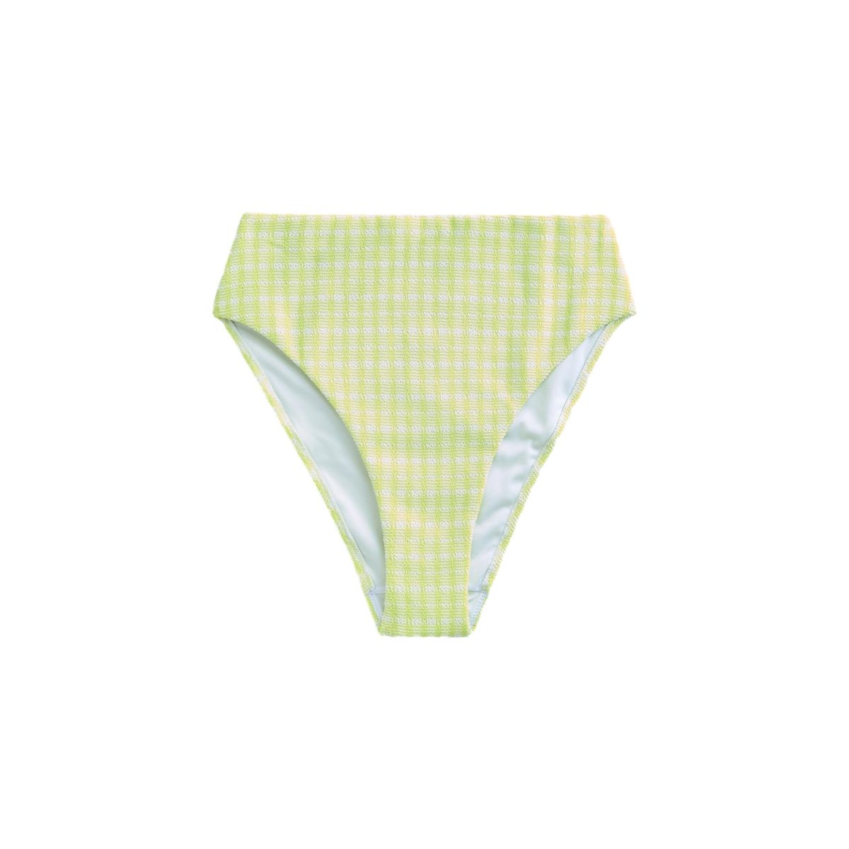 Bas de bikini échancré taille haute vichy vert citron froissé, NEXT