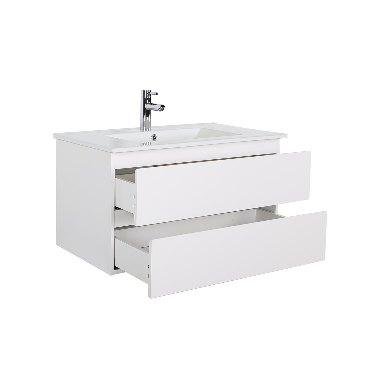 Meuble simple vasque 80cm décor chêne avec vasque et robinet SORRENTO blanc satiné, MOB IN