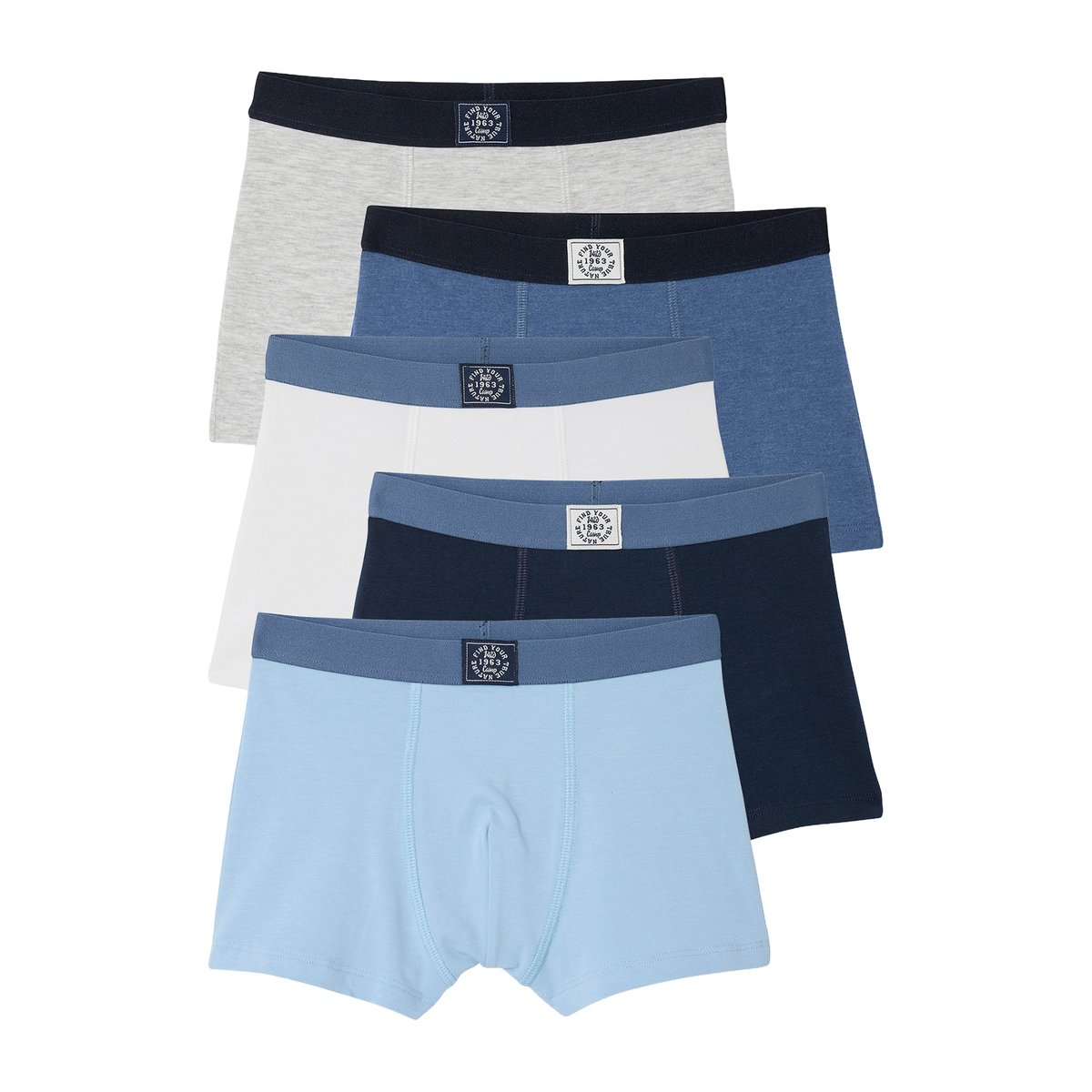Lot 5 boxers unis bleu, VERTBAUDET
