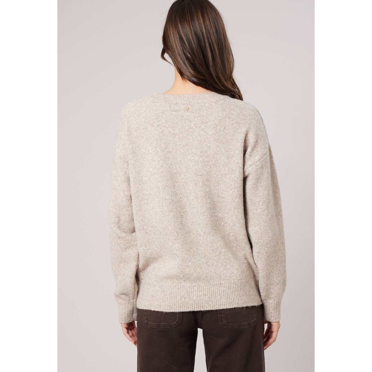 Pull femme maille douce motif losanges à sequins VANESS taupe clair, DEELUXE