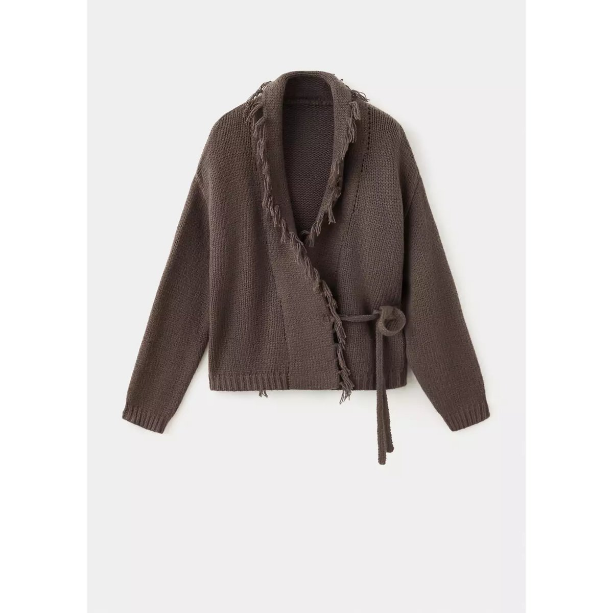 Cardigan croisé en maille à franges marron, MANGO TEEN
