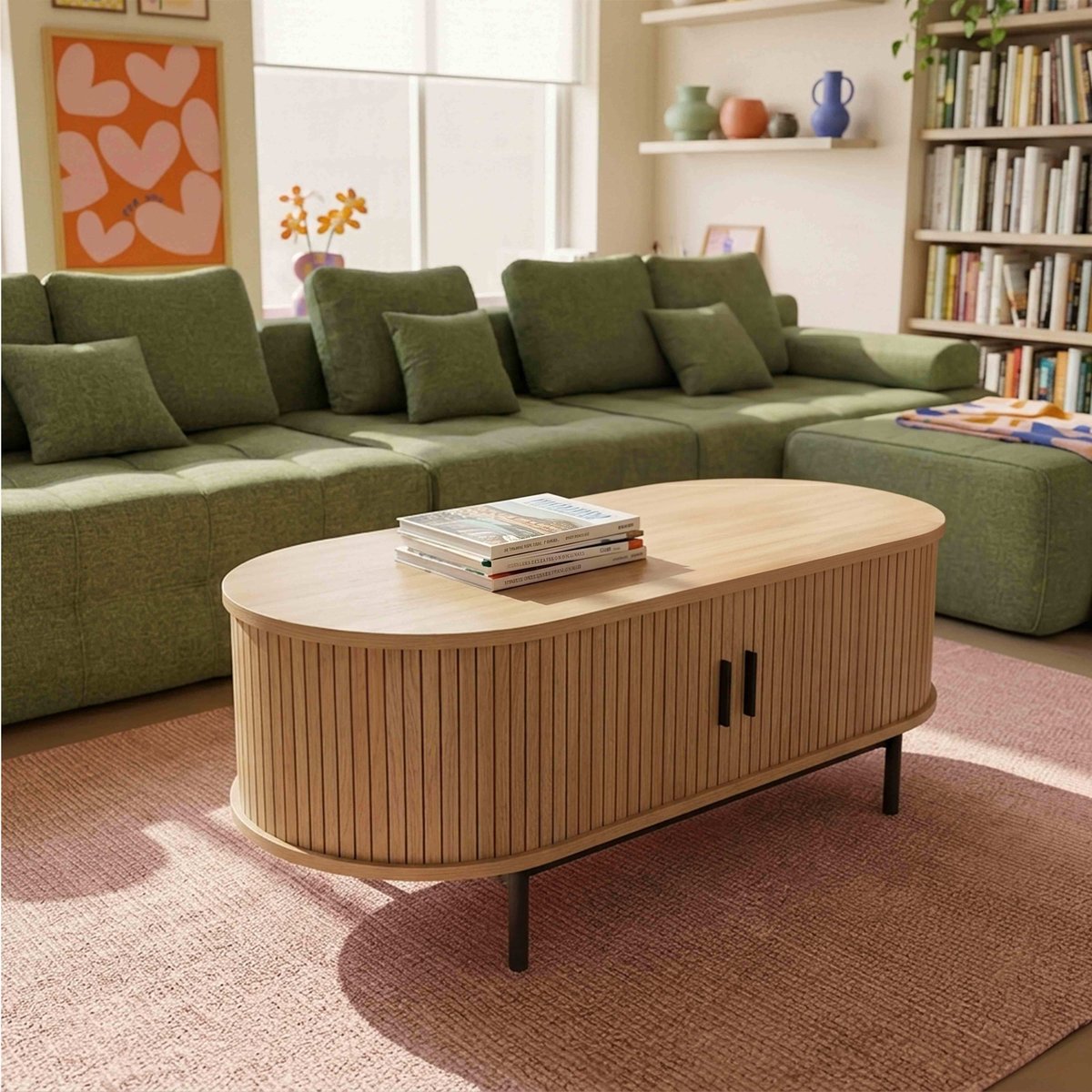 Table basse en MDF décor mélaminé, LOUNA beige, OVIALA