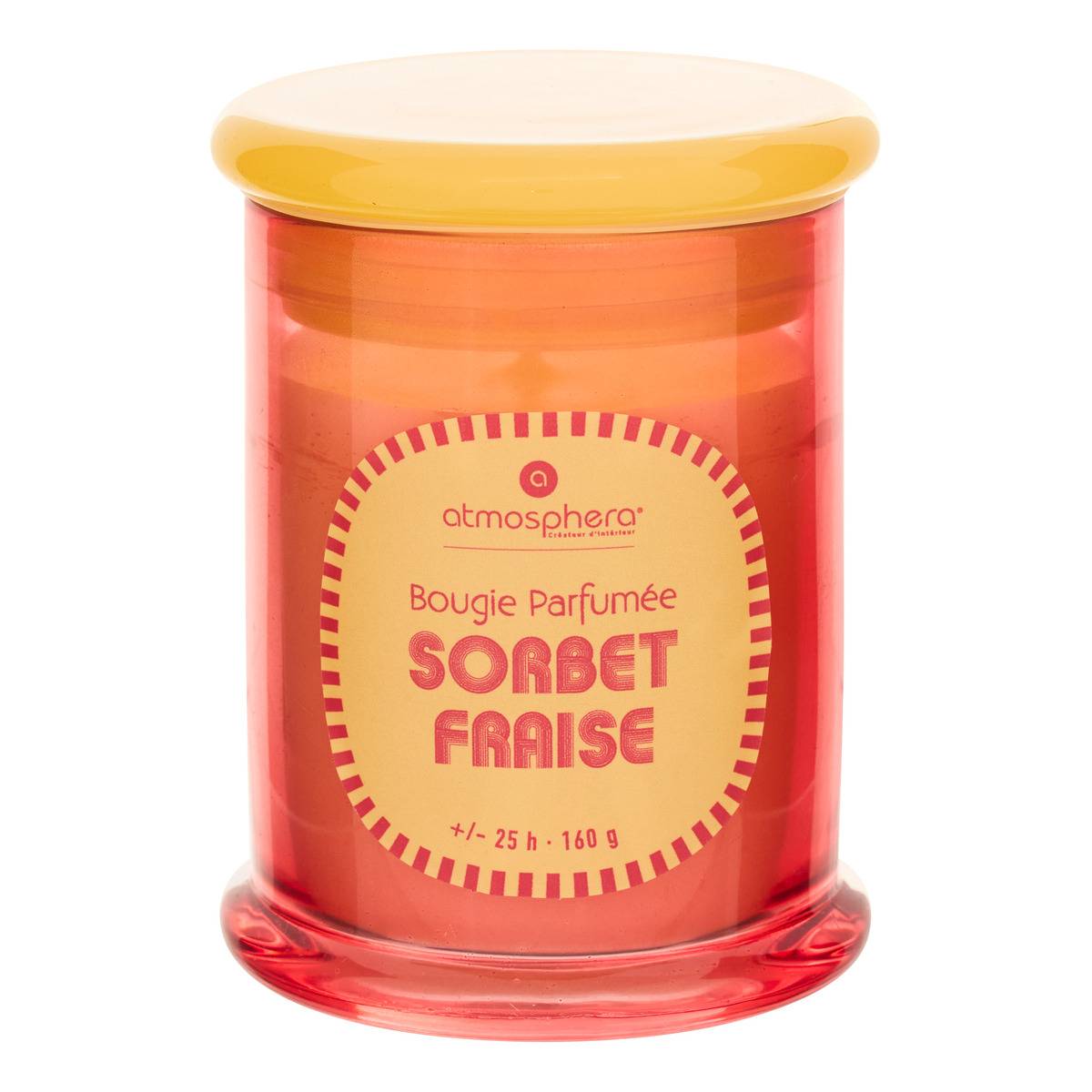 Bougie parfumée 160g pot en verre coloré SORBET rouge, ATMOSPHERA