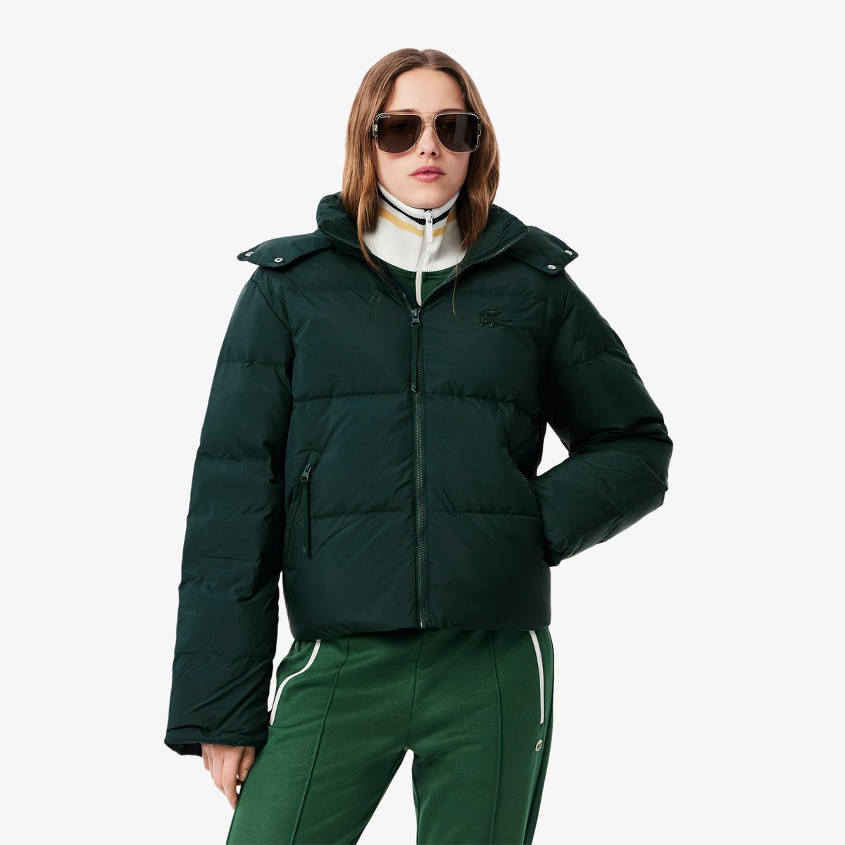 Doudoune à capuche relaxed fit duvet vert-yzp, LACOSTE