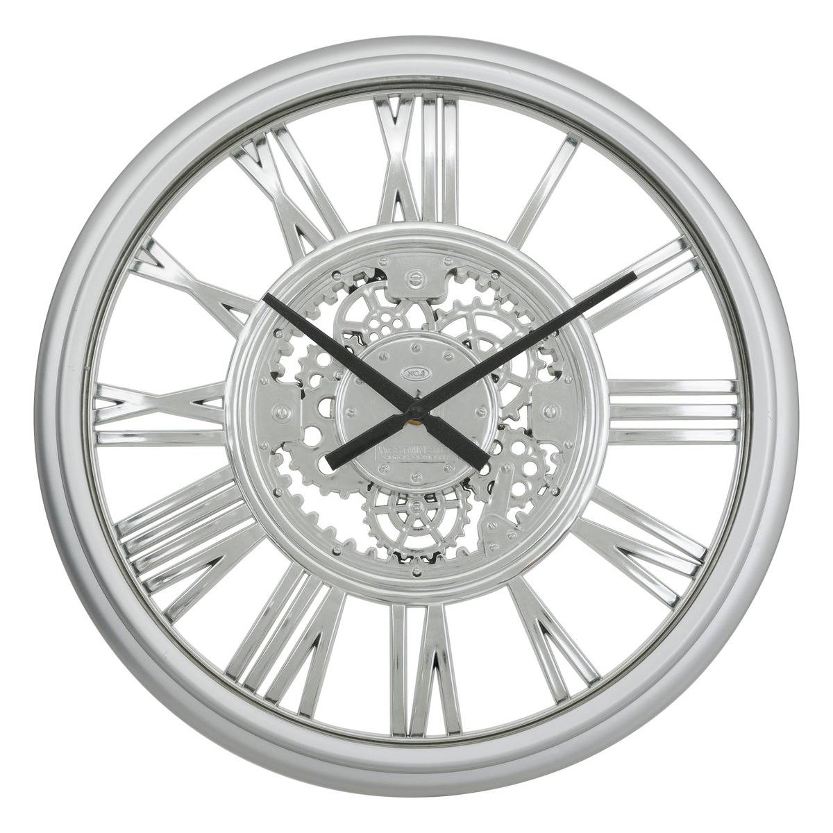 Horloge murale rouages apparents RICKY argent, ATMOSPHERA