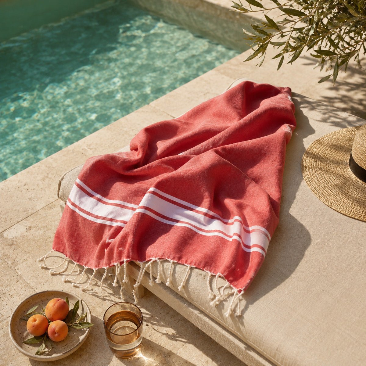 Fouta XXXL coton ST TROPEZ rouge corail, FEBRONIE