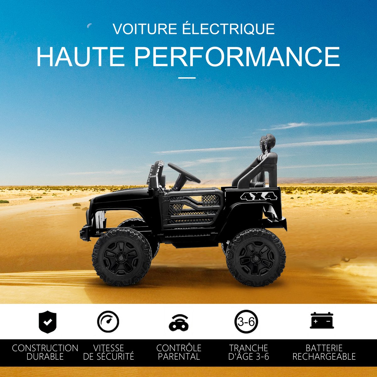 Camion tout-terrain jouet pour enfants PP noir, HOMCOM