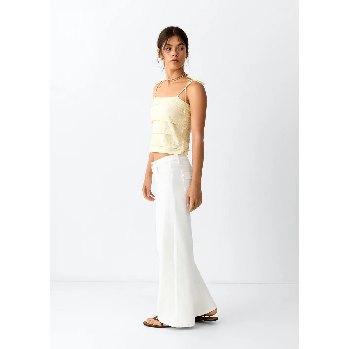 Jean low waist wide leg blanc cassé, MANGO TEEN