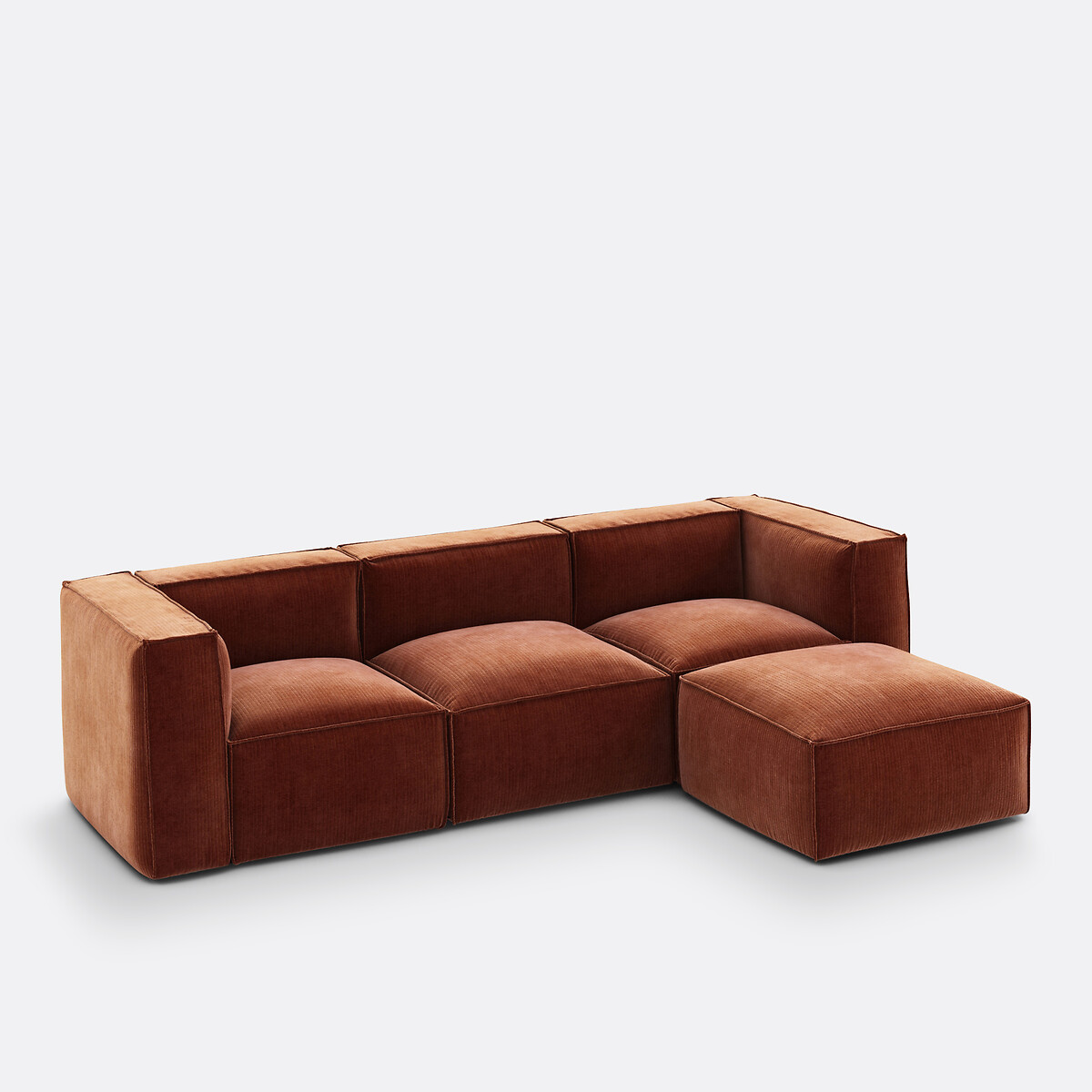 Elément chauffeuse pour canapé modulable, en velours côtelé vintage, SEVEN terracotta, LA REDOUTE INTERIEURS