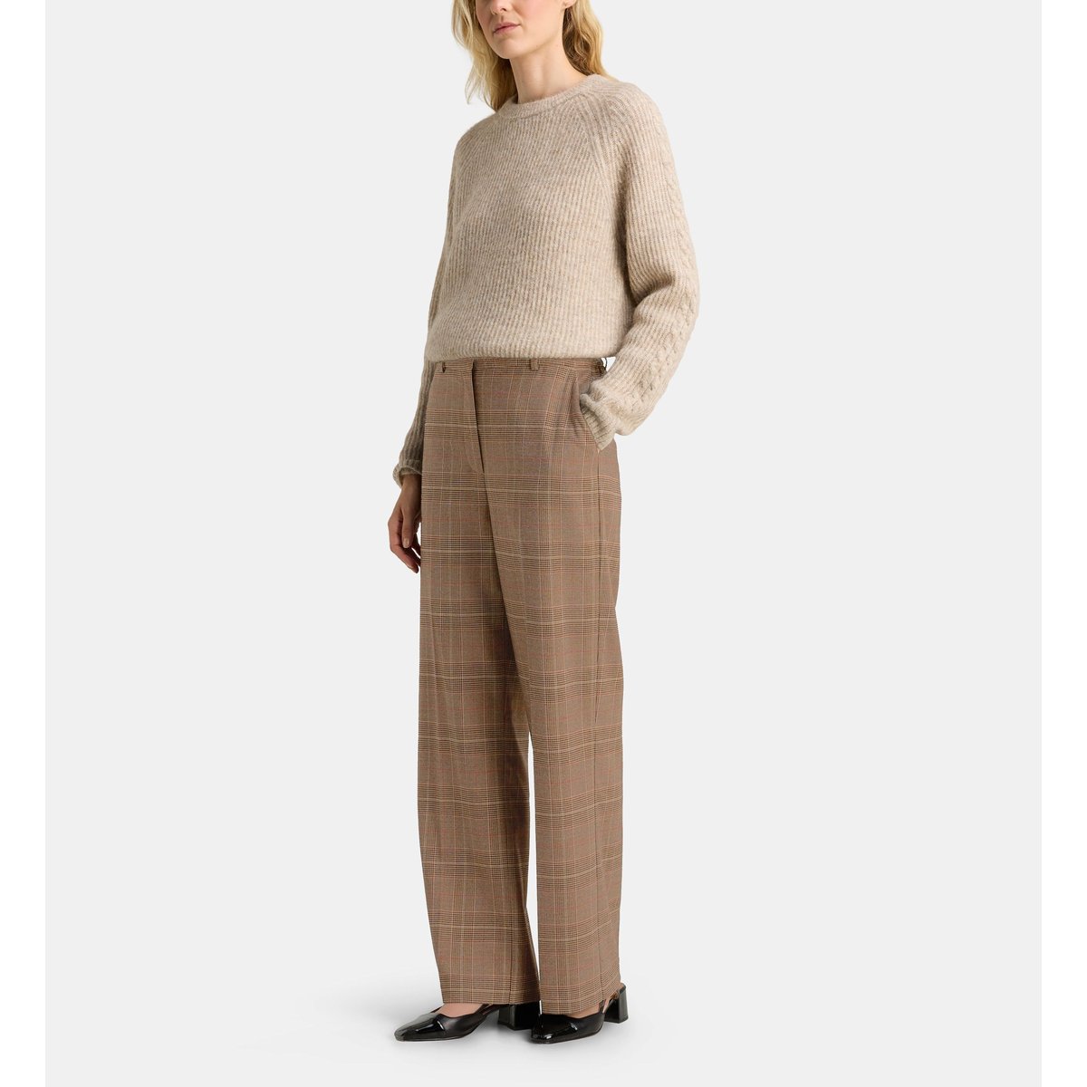 Pantalon droit ferney car marron foncé, GALERIES LAFAYETTE