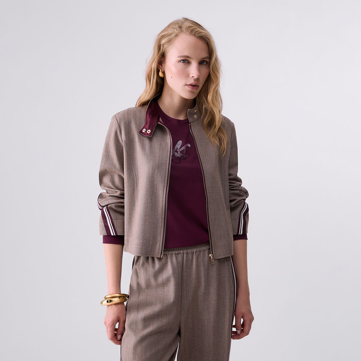 Veste avec bande bicolore beige, LIU JO